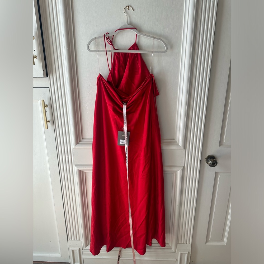 House of CB Zanab Halter Thigh-Slit Maxi Dress – Red Rose, Size L NWT Satin - Picture 9 of 10